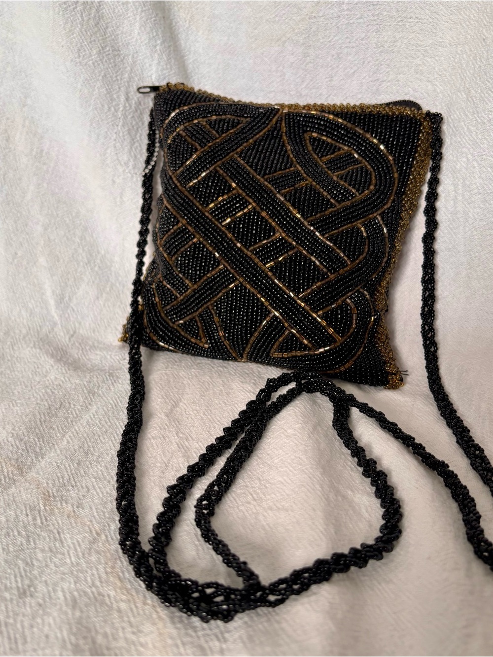 Black & Gold Beaded Evening Wristlet